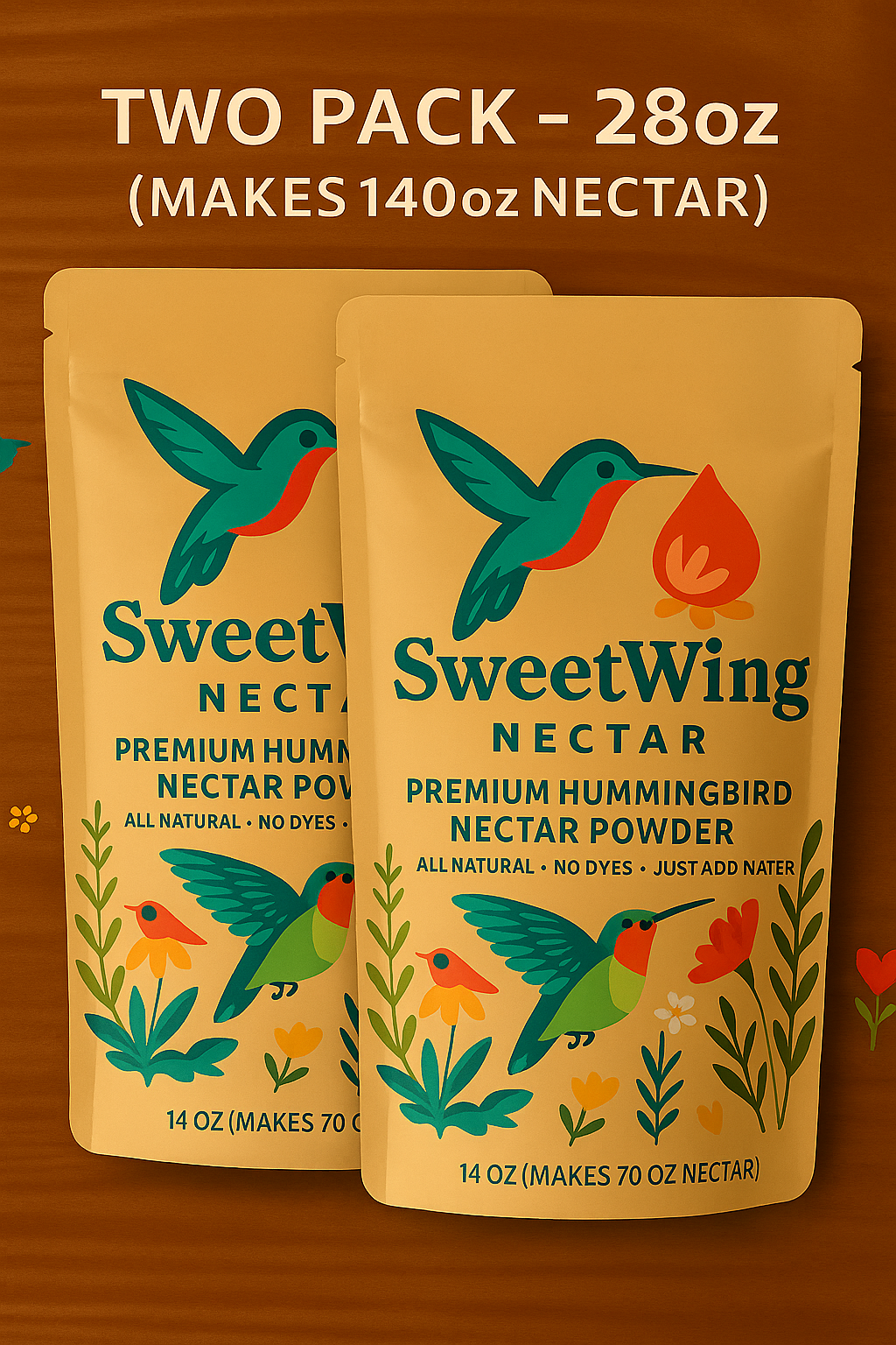 SweetWing Nectar Two Pack - 2x 14oz all-natural hummingbird nectar bundle